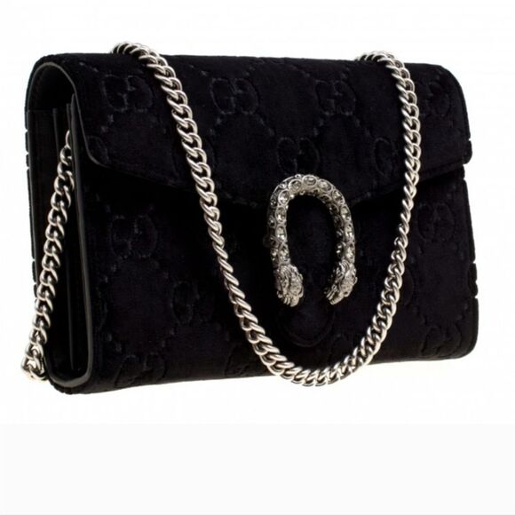 Gucci Brand new Authentic Women's Black GG Velvet Mini Dionysus Chain purss - Picture 1 of 16